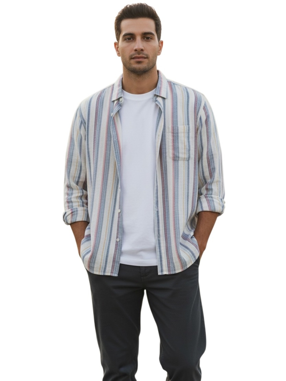 Tommy Bahama Las Mantas Stripe Linen Shirt in Sandstrone Size XL